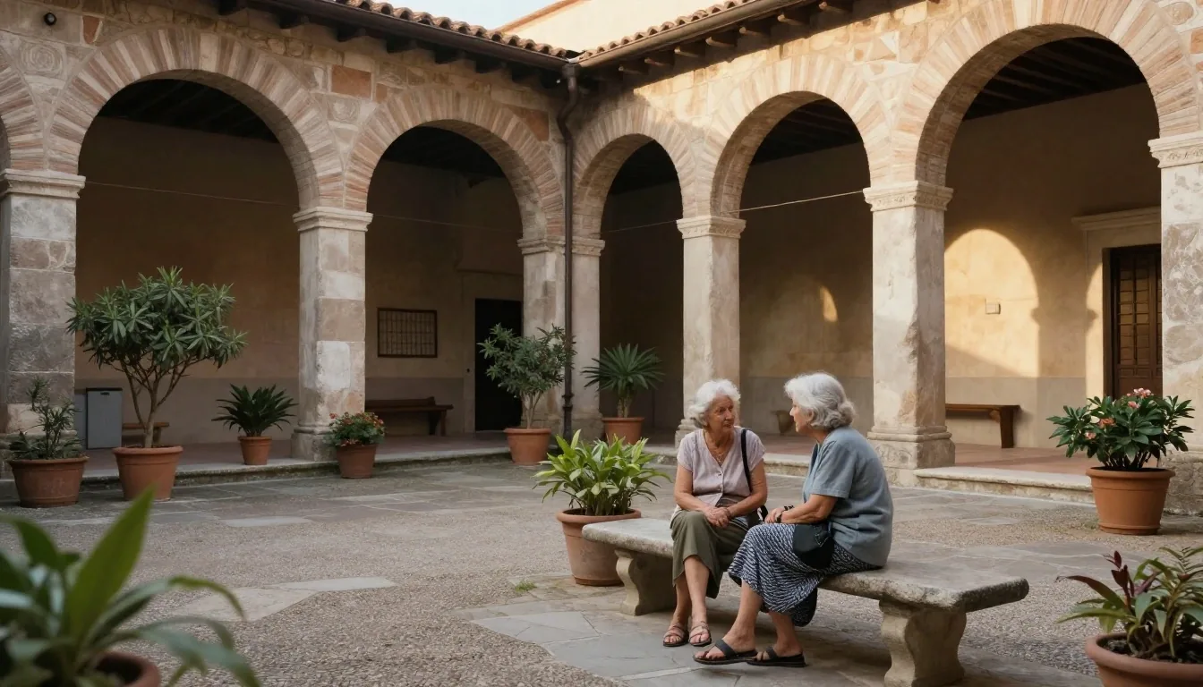 Sala di lettura di biblioteca con persone anziane che leggono