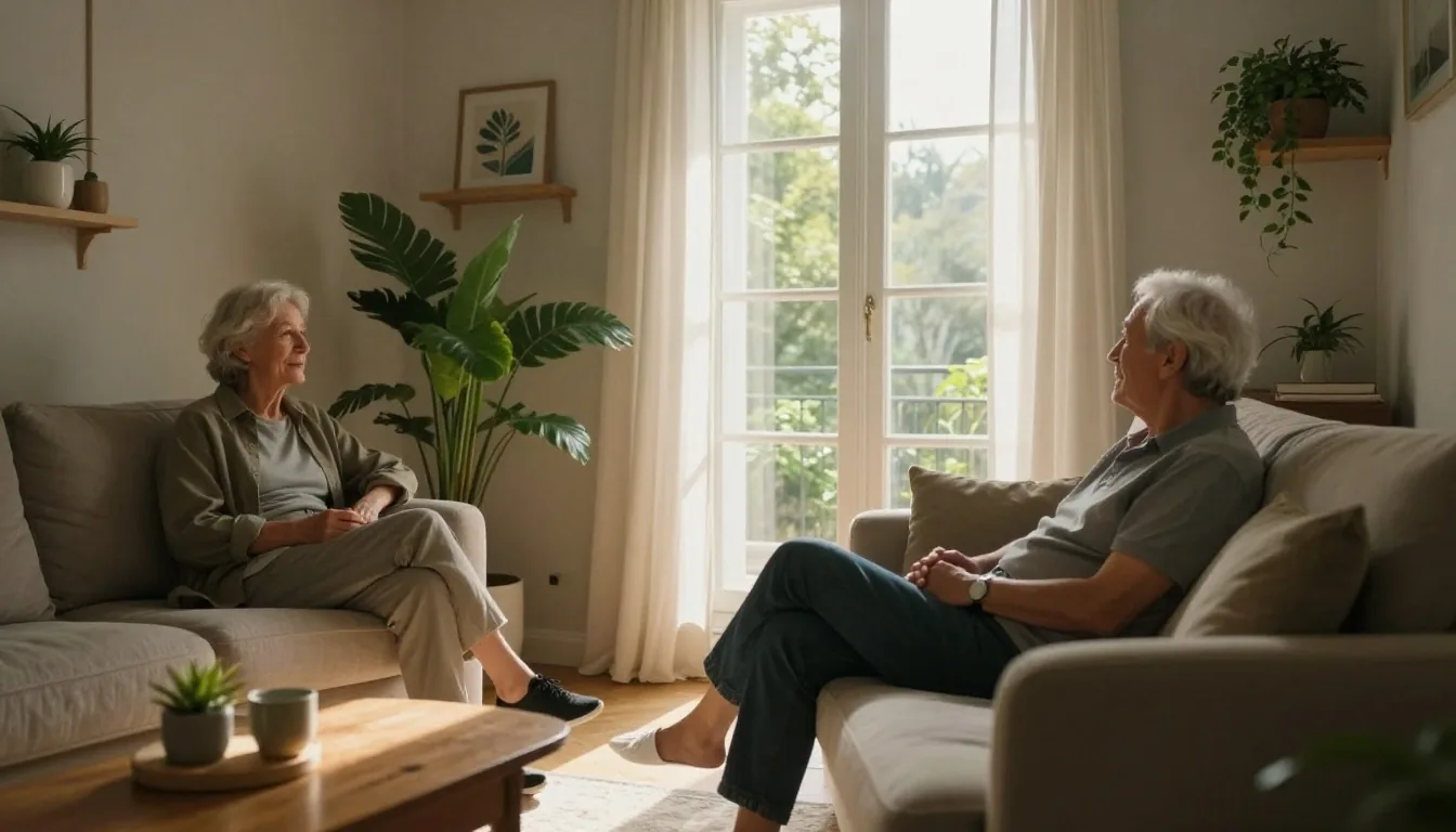Coppia di pensionati che ordina i documenti a casa