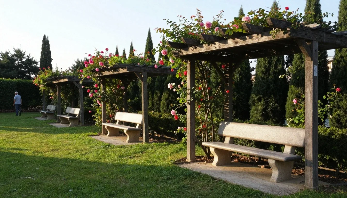 Viale tranquillo di un giardino pubblico nel pomeriggio